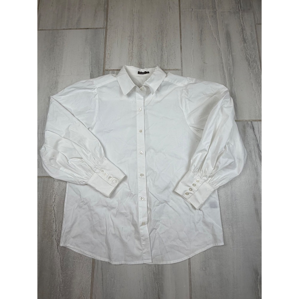 J.McLaughlin Womens White Balloon Sleeve Button Down Shirt Cotton Stretch Size M